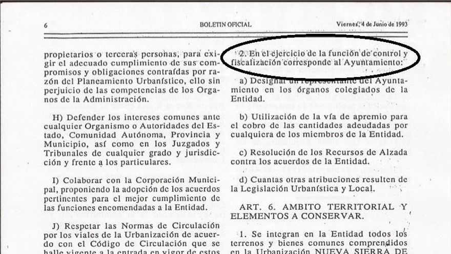 Una página de los Estatutos de la Entidad Urbanística Colaboradora de Conservación (E.U.C.C) de Nueva Sierra de Madrid en Albalate de Zorita publicados en 1993 en el Boletín Oficial de Guadalajara