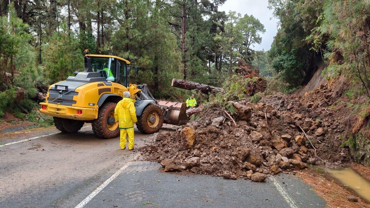 Imagen de archivo de un desprendimiento en la carretera del norte  de La Palma  (foto cedida por el PSOE de Garafía).