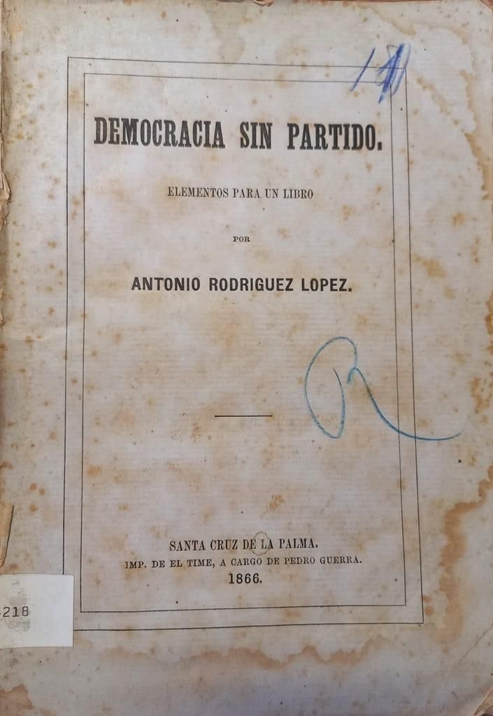 Portada de 'Democracia sin partido'. BIBLIOTECA CERVANTES. REAL SOCIEDAD COSMOLÓGICA