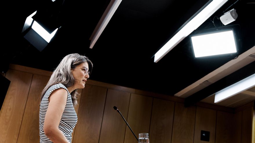Manuela Bergerot durante una rueda de prensa posterior a una reunión de la Junta de Portavoces, en Madrid.