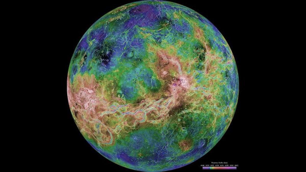 (Vista hemisférica de Venus creada a partir de observaciones por radar  / NASA/JPL-Caltech/USGS)