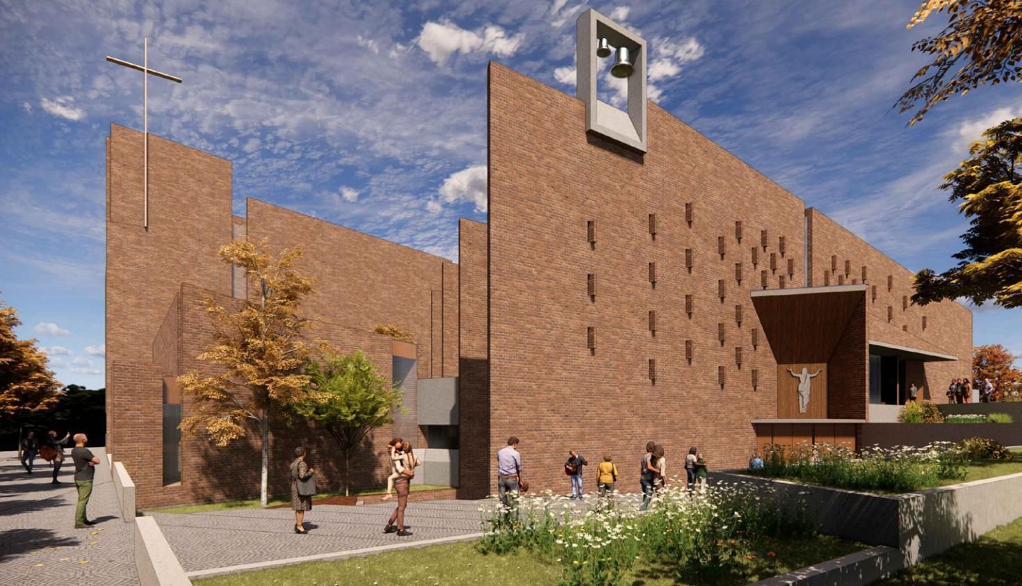 Recreación del exterior de la iglesia proyectada en Valdebebas