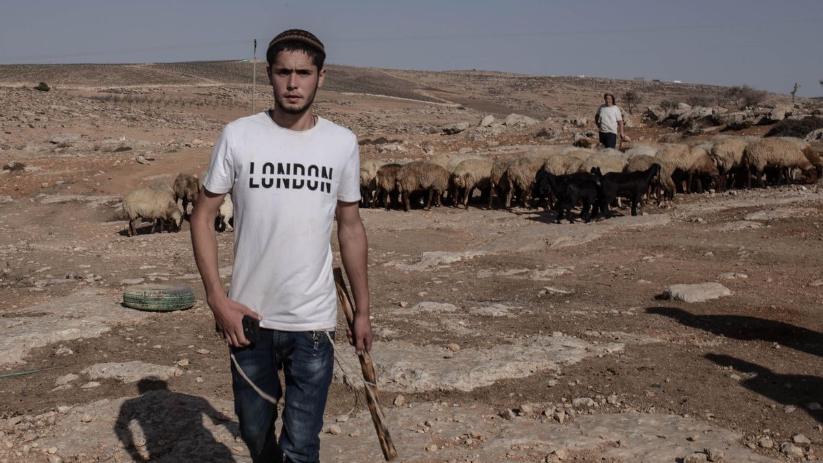 Un joven colono israelí se acerca amenazante a unos palestinos en la aldea de Haribat al Nabi, en el sur de Cisjordania, en octubre de 2025.