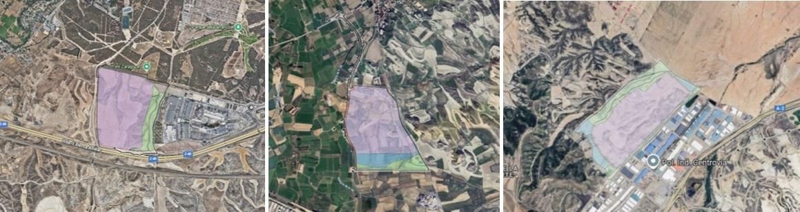 Las ubicaciones en Zaragoza, Villamayor de Gállego y La Muela.