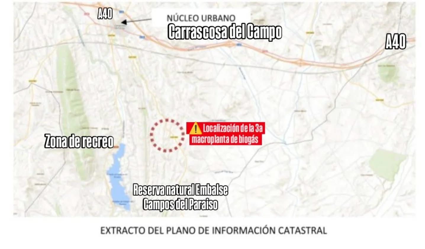 Localización de la tercera planta de biogás cercana a Campos del Paraíso (Cuenca)