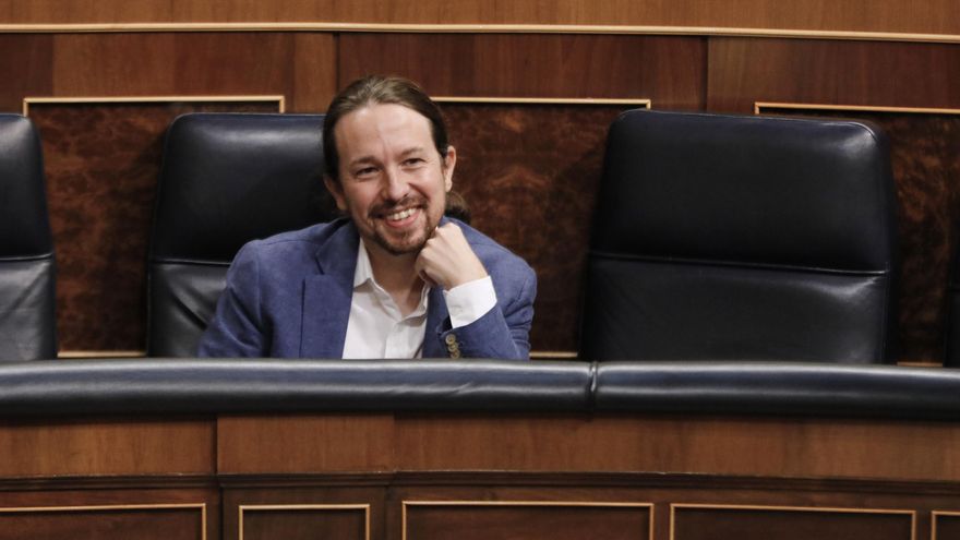 El vicepresidente segundo y ministro de Derechos Sociales y Agenda 2030, Pablo Iglesias, durante la penúltima sesión plenaria en el Congreso de los Diputados antes del paréntesis estival, en Madrid (España), a 22 de julio de 2020.