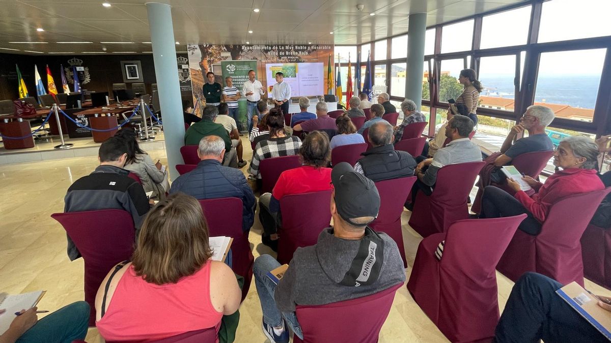 Participantes en el taller ‘Cubiertas vegetales: un aliado para cuidar el suelo’ celebrado en el salón de  plenos del Ayuntamiento de Breña Baja.