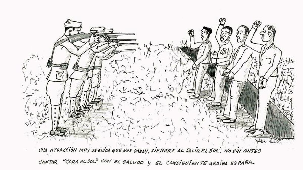 Fusilamiento en Albatera dibujado por el recluso Isidro Benet, extraído del libro “Isidro” de Ana María Abellán
