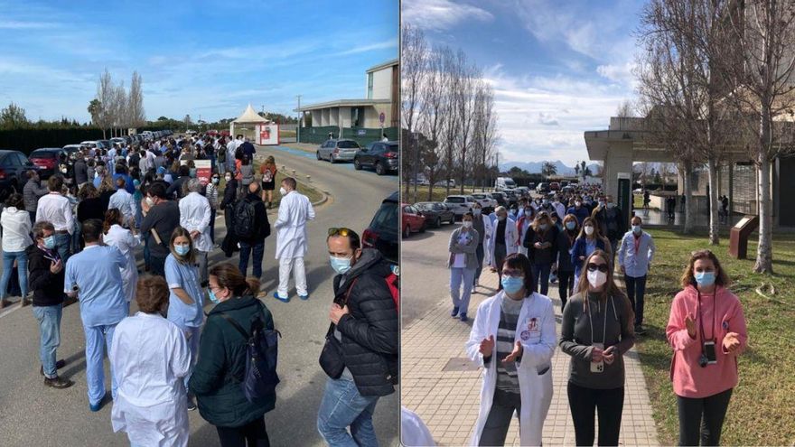Centenares de profesionales sanitarios se manifiestan en el Hospital de Dénia para exigir condiciones laborales justas