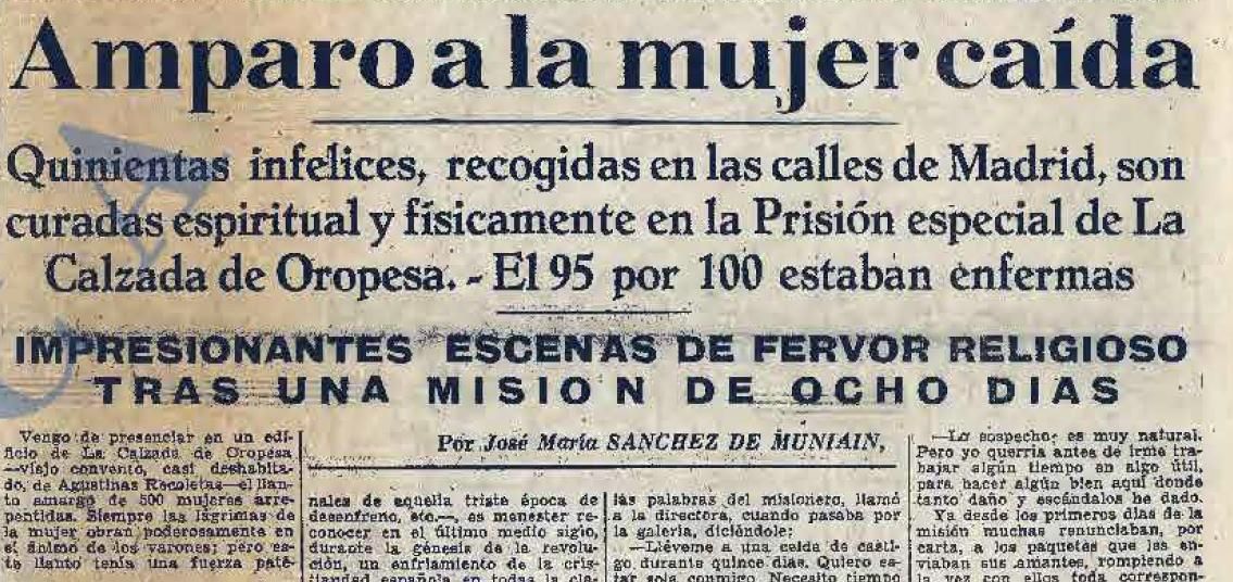 Titulares del reportaje de Redención dedicado a esta prisión para “mujeres caídas” durante el franquismo