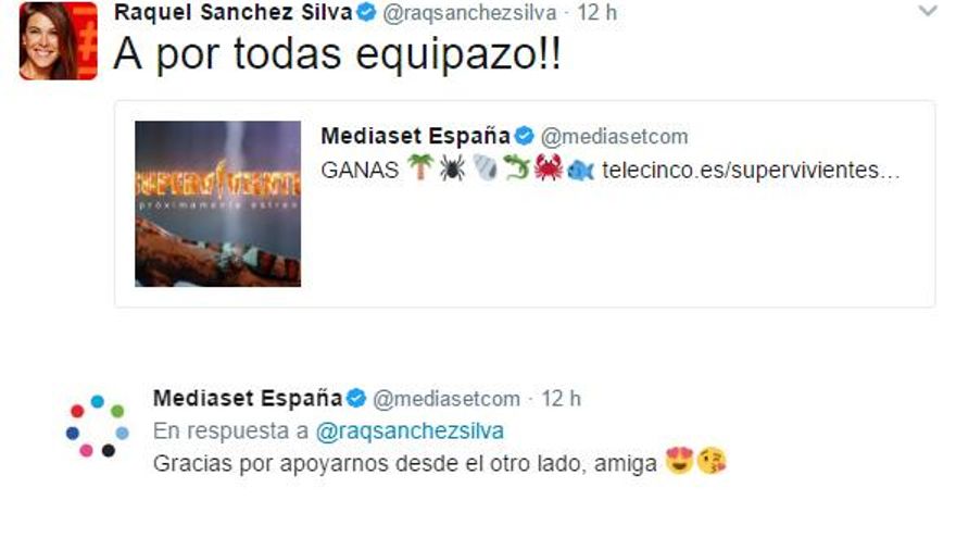 Los mensajes de Raquel Sánchez Silva y Mediaset por 'Supervivientes'