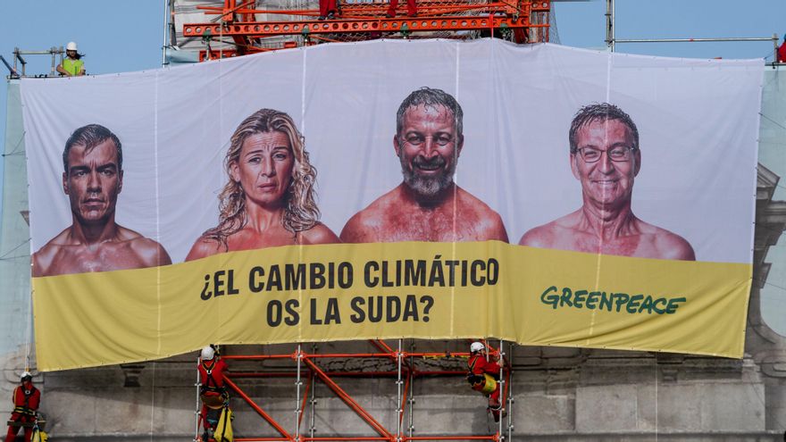 El detalle de la lona de Greenpeace que revela que no a todos los candidatos “se la suda” igual el cambio climático