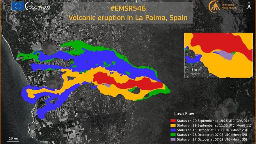 La lava del volcán ya cubre más 911 hectáreas y destruye 2.183 edificaciones en La Palma, según Copernicus