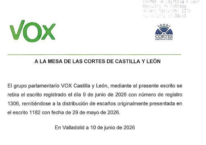 Escrito presentado el 10 de mayo por Pollán para dejar sin efecto el anterior que corregía la asignación de escaños.