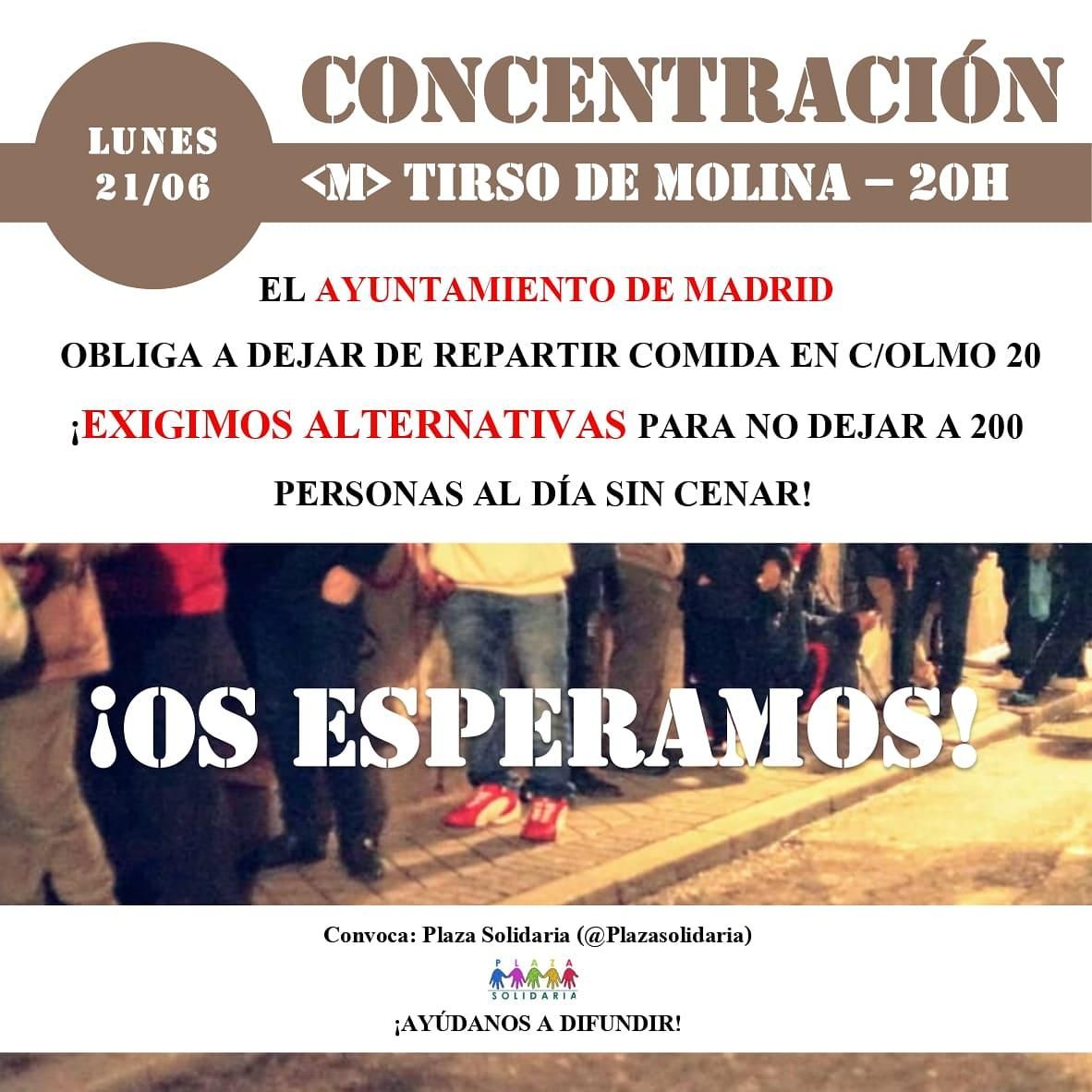 Convocatoria de la protesta organizada por Plaza Solidaria para el lunes en Tirso de Molina