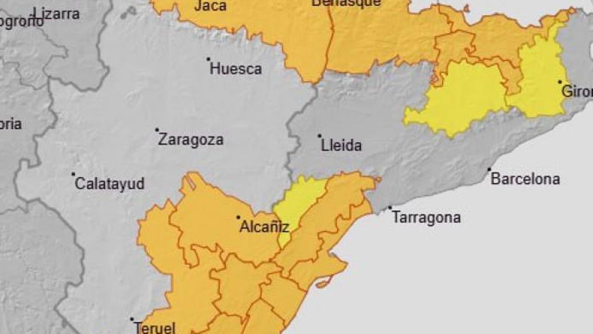 Aviso naranja por lluvias y aviso amarillo por tormentas en Pirineo oscense, Gúdar y Maestrazgo y Bajo Aragón