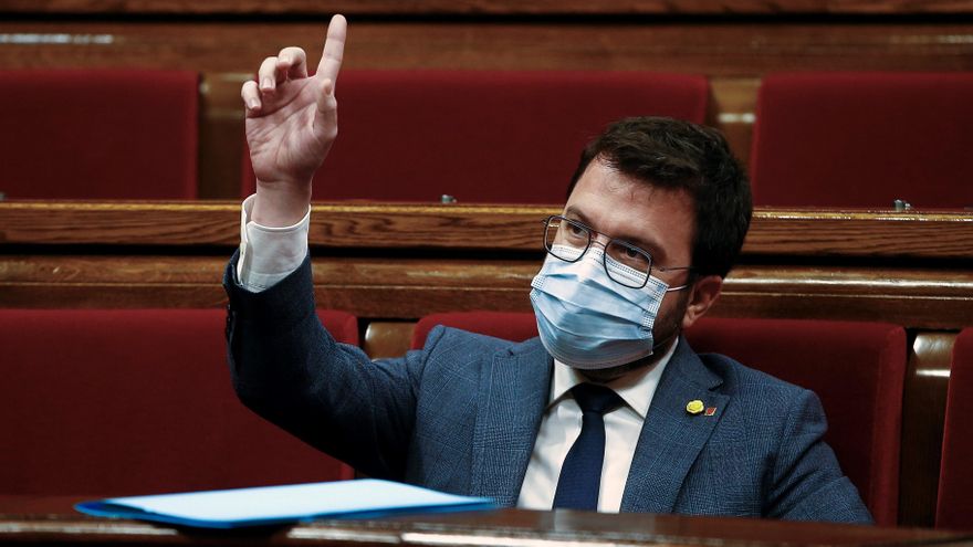 El vicepresidente del Govern con funciones de Presidente, Pere Aragonés, en el Parlament, este miércoles.