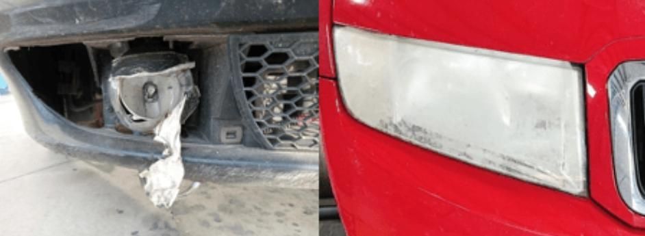 Imágenes reales de coches con un faro roto o totalmente opaco.
