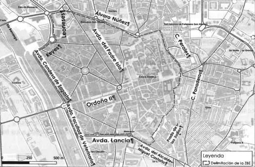 Perímetro de la ZBE de la ciudad de León.