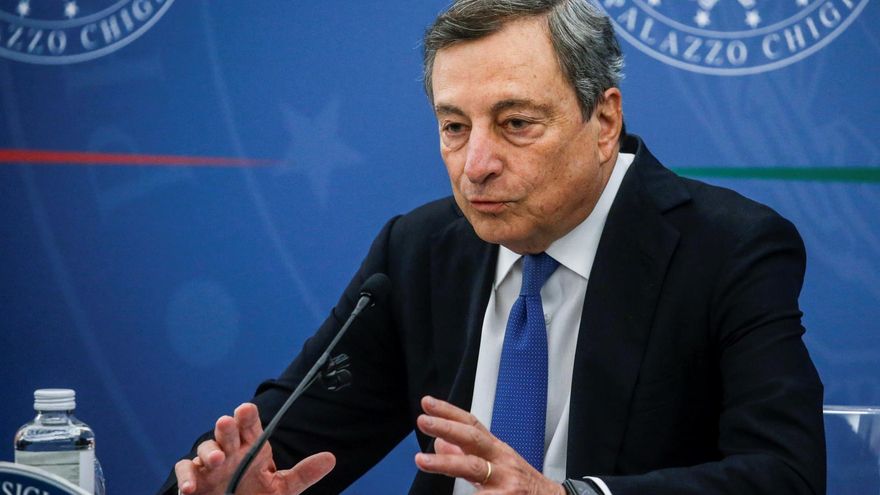 Prime Minister Mario Draghi during the meeting of the control room on the Coronvirus pandemic Recovery and Resilience Plan (PNRR)