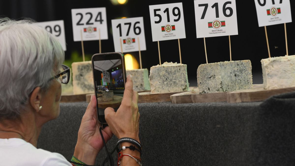 Una mujer fotografía algunas de las modalidades de queso Cabrales.