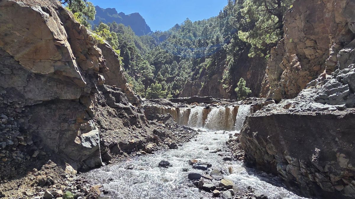 Cascada de Colores, en la Caldera de Taburiente, este lunes.