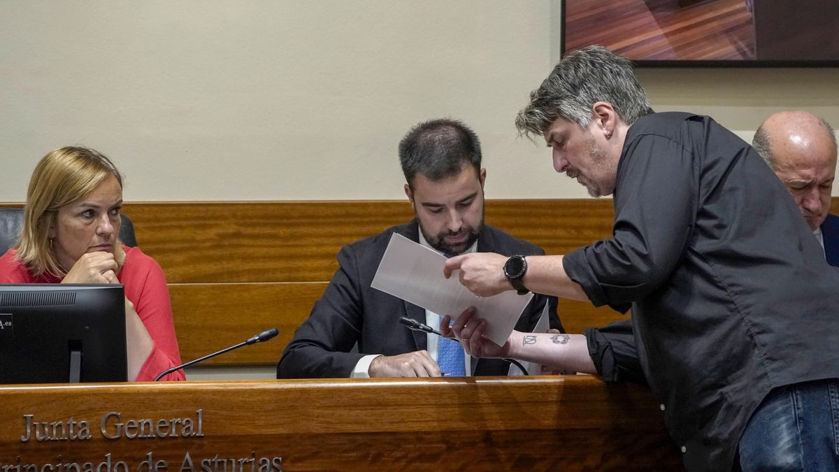 El diputado de Convocatoria por Asturias, Xabel Vegas, realiza una consulta ante la mirada de la presidenta de la Comisión de Investigación, Covadonga Tomé.