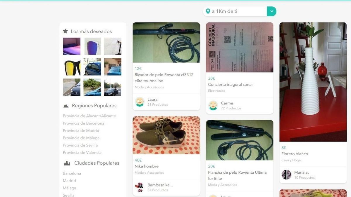 Captura de una página de Wallapop