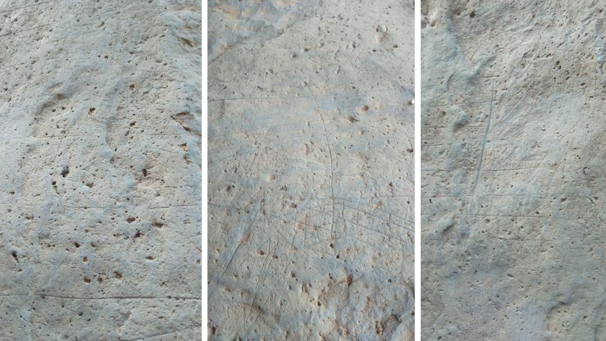 Tres imágenes de los grabados aborígenes en la zona de Agache.