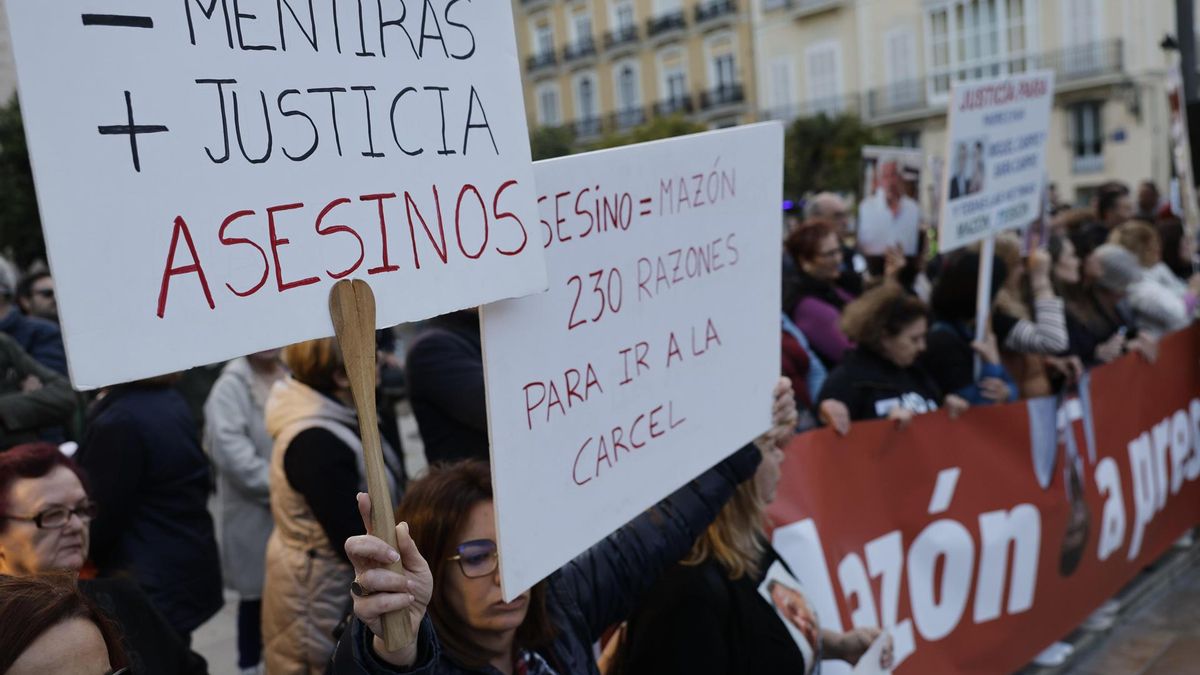 Detalle de los carteles de la manifestación contra Carlos Mazón.
