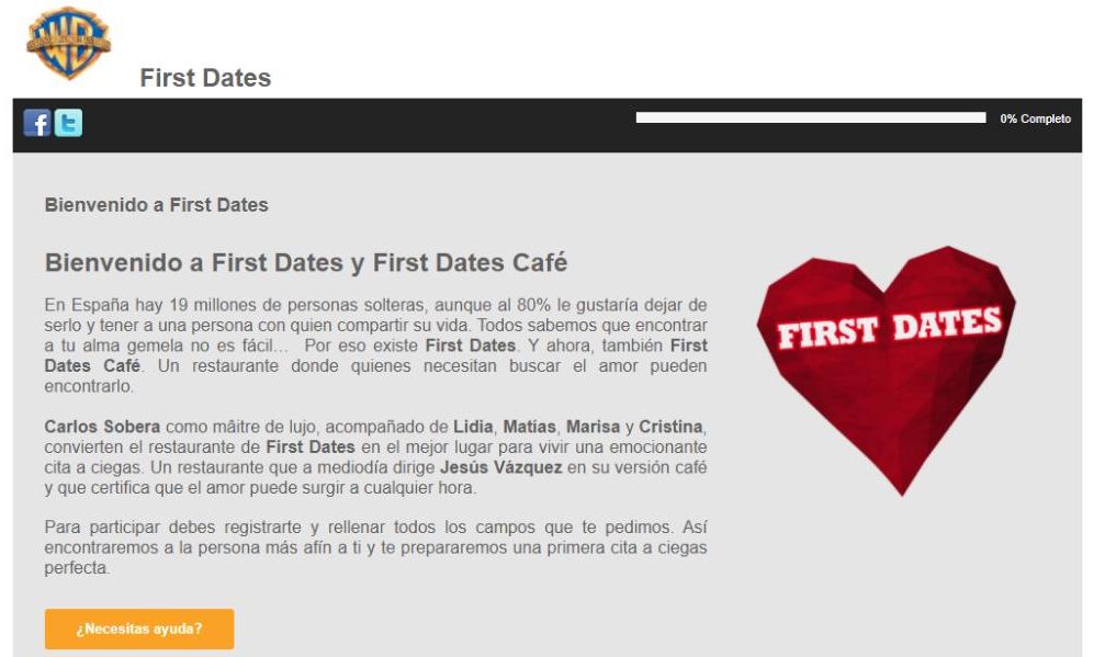 Imagen del proceso de inscripción de 'First Dates'