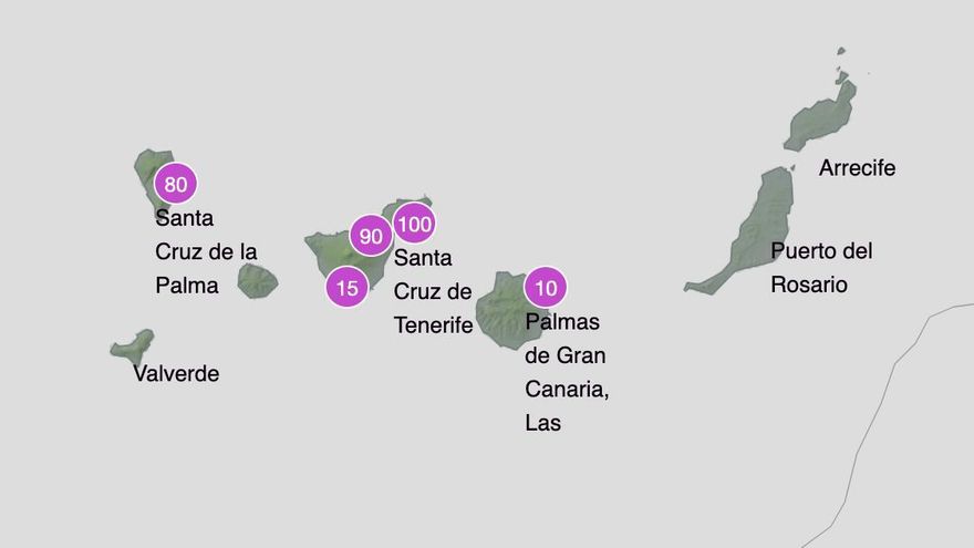 100% de probabilidad de lluvia en el norte de Tenerife entre las seis y las doce de la mañana el domingo, 15 de enero