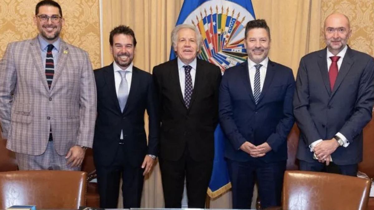 Rivas, primero a la izquierda, con Almagro y Menéndez en la OEA.