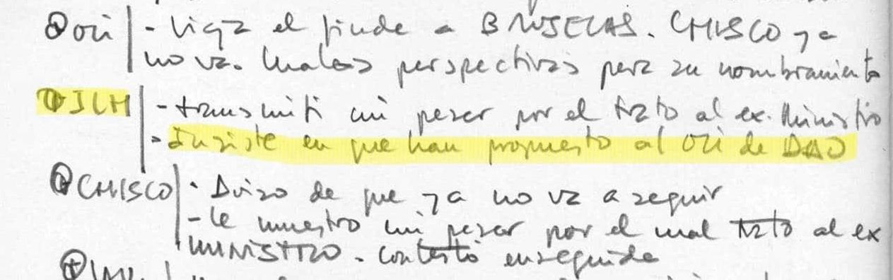 Anotación de Villarejo en su diario correspondiente al 16 de noviembre de 2016