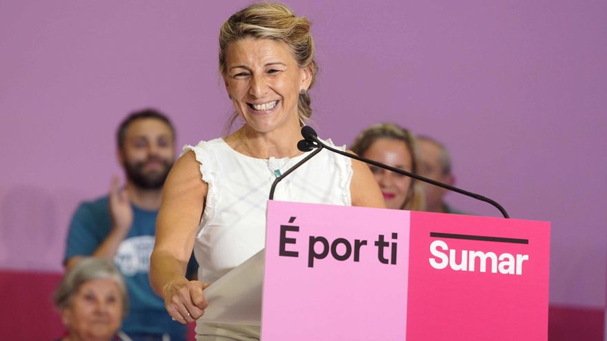 Archivo - La vicepresidenta segunda y candidata de Sumar a la Presidencia del Gobierno, Yolanda Díaz, participa en un acto de campaña electoral, en el complejo deportivo de As Travesas, a 14 de julio de 2023, en Vigo, Pontevedra, Galicia (España).