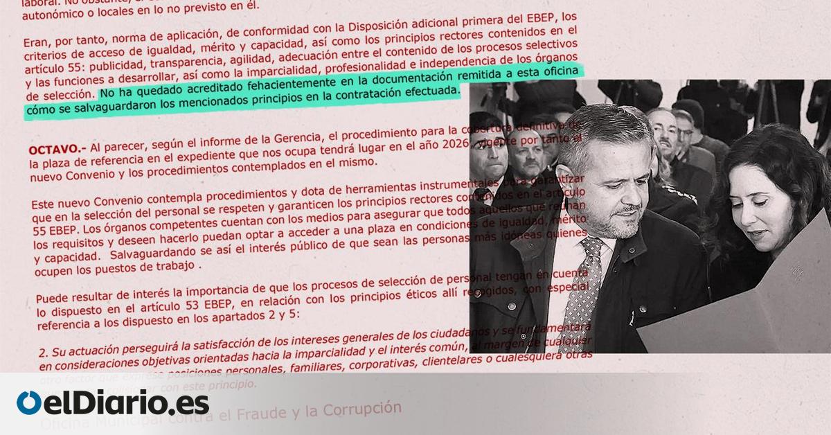 La Oficina Antifraude de Madrid critica el fichaje a dedo de la pareja de un consejero de Ayuso en una empresa pública