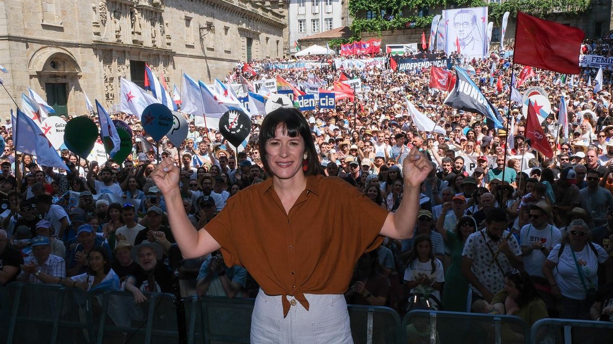La portavoz nacional del BNG, Ana Pontón, durante la manifestación convocada por el BNG con motivo del Día da Patria Galega