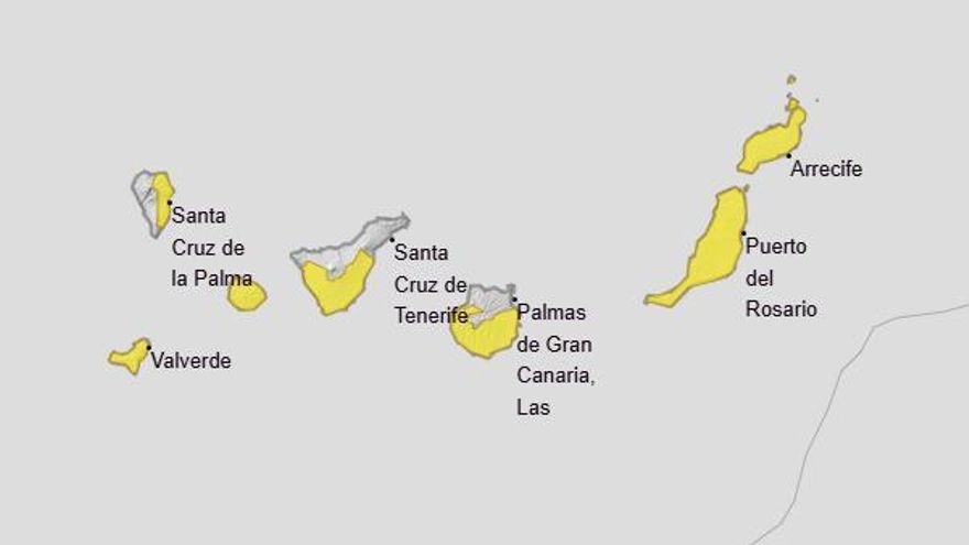 Nuevo aviso amarillo de la Aemet que afecta a toda Canarias
