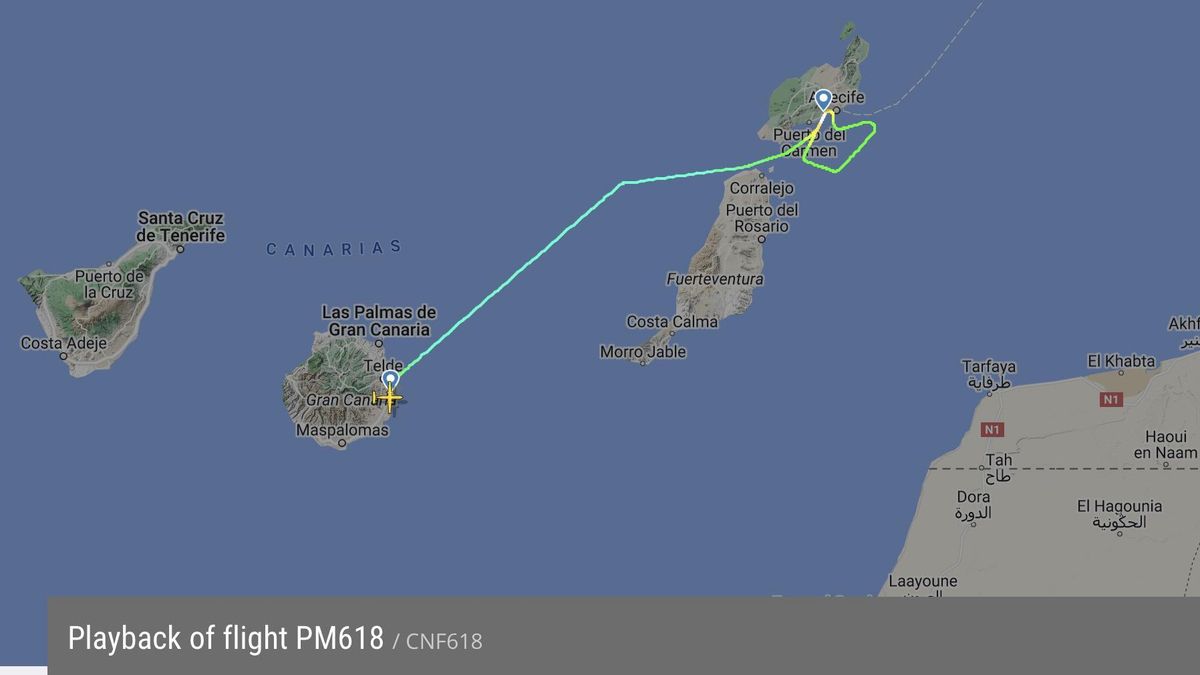 Recorrido del avión que sufrió un aterrizaje forzoso este martes en Lanzarote