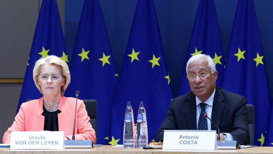 La presidenta de la Comisión Europea, Ursula von der Leyen, junto al presidente del Consejo Europeo, António Costa.