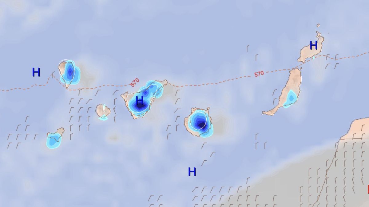 Mapa de acumulados de lluvia previstos en Canarias este jueves, según el modelo europeo.