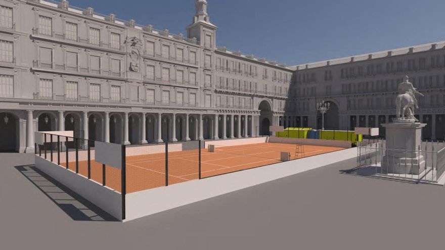 Una gran pista de tenis en la Plaza Mayor de Madrid