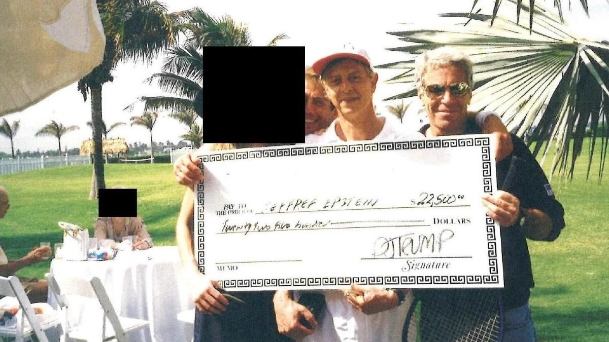 Epstein con un cheque supuestamente firmado por Trump con la venta de "una mujer devaluada" por 22.500 dólares.
