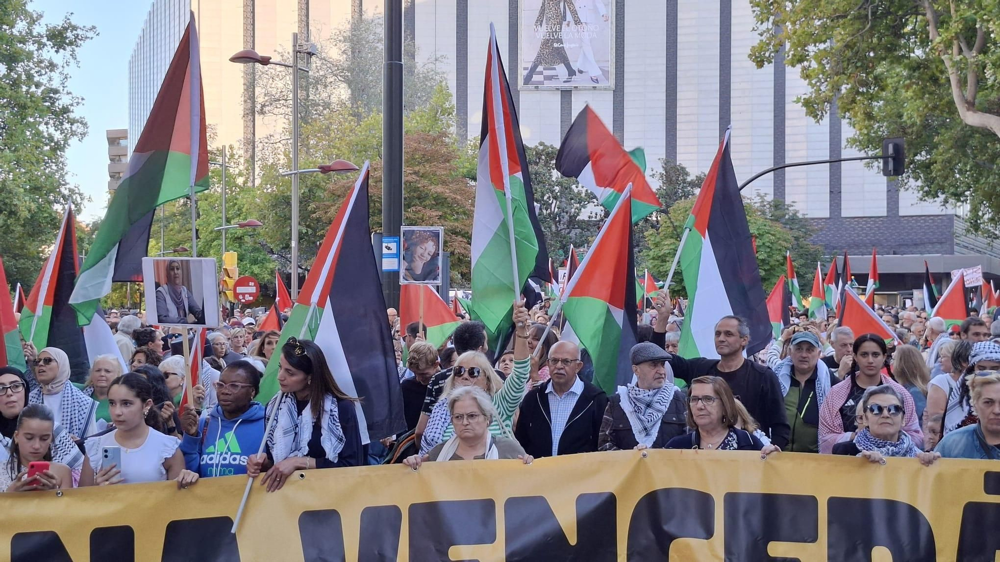 Un momento de la manifestación por Gaza en las calles de Zaragoza.