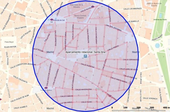 Área de influencia del aparcamiento de Santa Ana