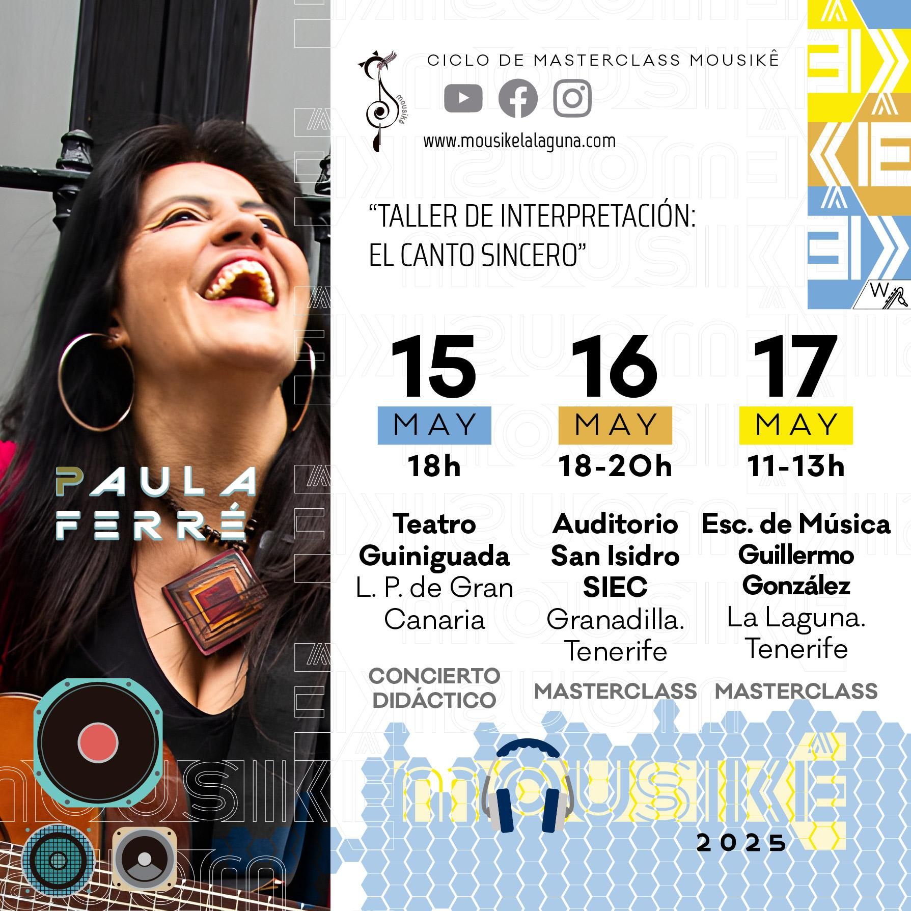 Programación del taller de interpretación 'El Canto Sincero'.