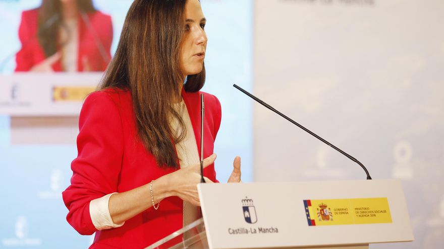 La ministra de Derechos Sociales y Agenda 2030, Ione Belarra, interviene en el acto de presentación de la Estrategia Agenda 2030, a 23 de junio de 2021, en Albacete, (Castilla-La Mancha).