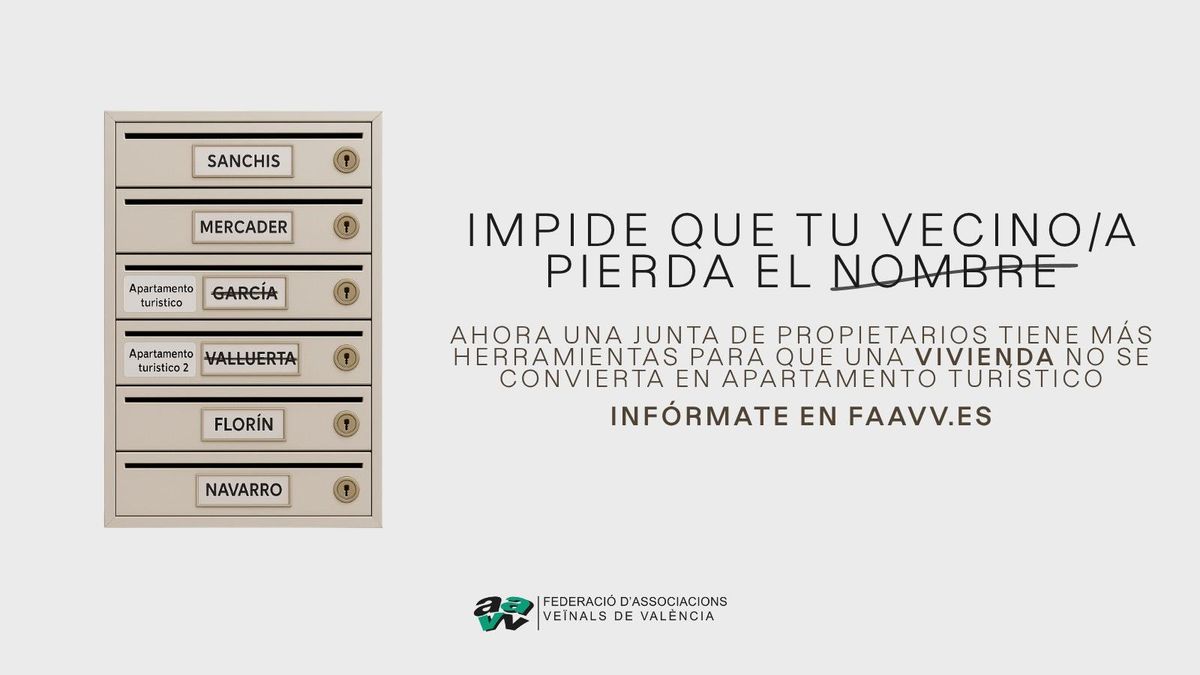 Campaña de la Federación de Asociaciones de Vecinos de Valencia contra la turistificación.