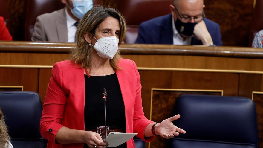La vicepresidenta tercera y ministra para la Transición Ecológica y el Reto Demográfico, Teresa Ribera, durante la sesión de control al Gobierno celebrada este miércoles en el Congreso de los Diputados. EFE/Chema Moya