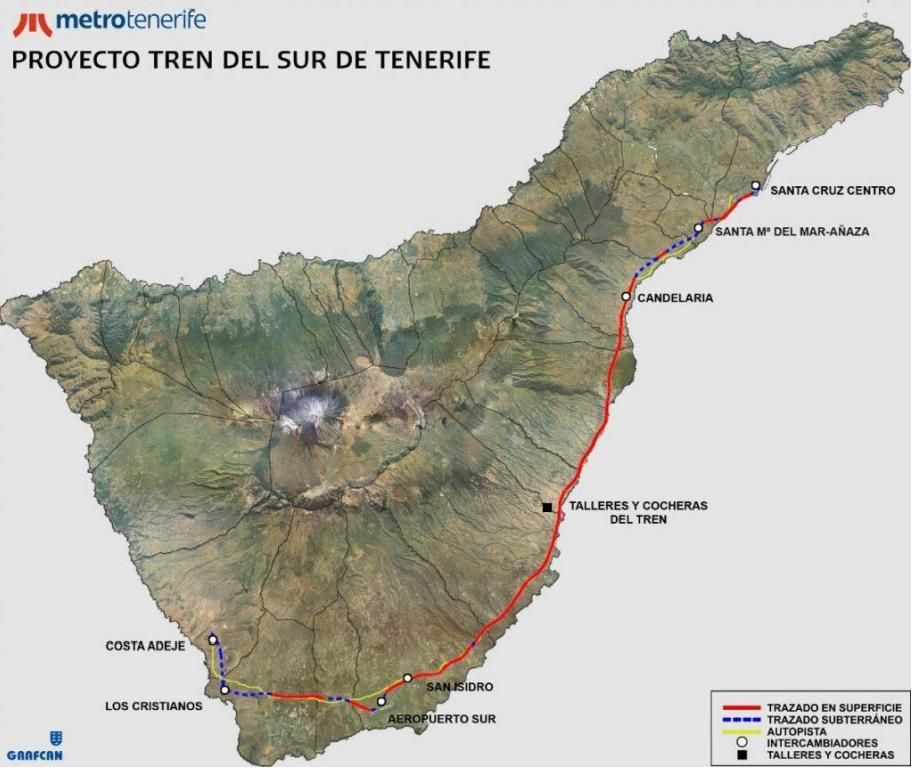 Route of the southern train in Tenerife